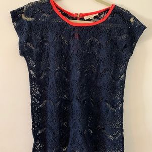Lenard Lace Top With Contrast Neck Binding